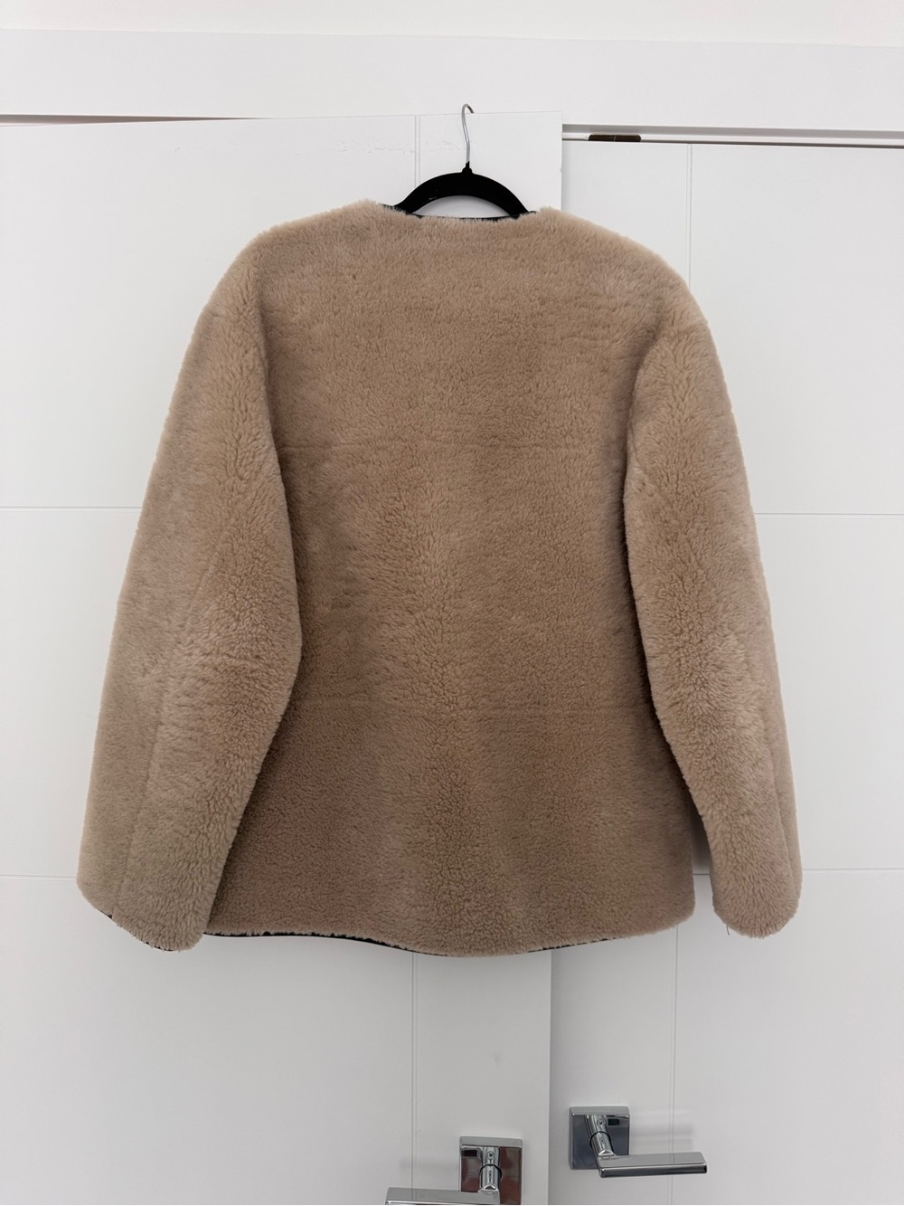 Mango Beige Teddy Shearling Jacket with Black Trim - Picture 2 of 3